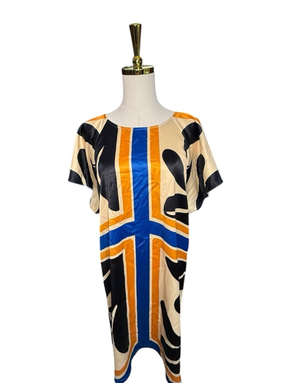 Umgee Cream, Blue, Orange & Black Graphic Mini Dress Size S